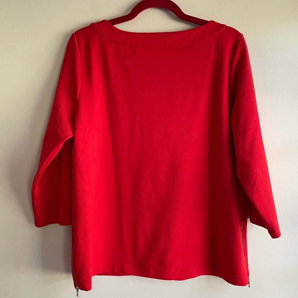 Ann Taylor Red 3/4 Sleeve Knit Top with Side Zip Details Size XL - Picture 4 of 5